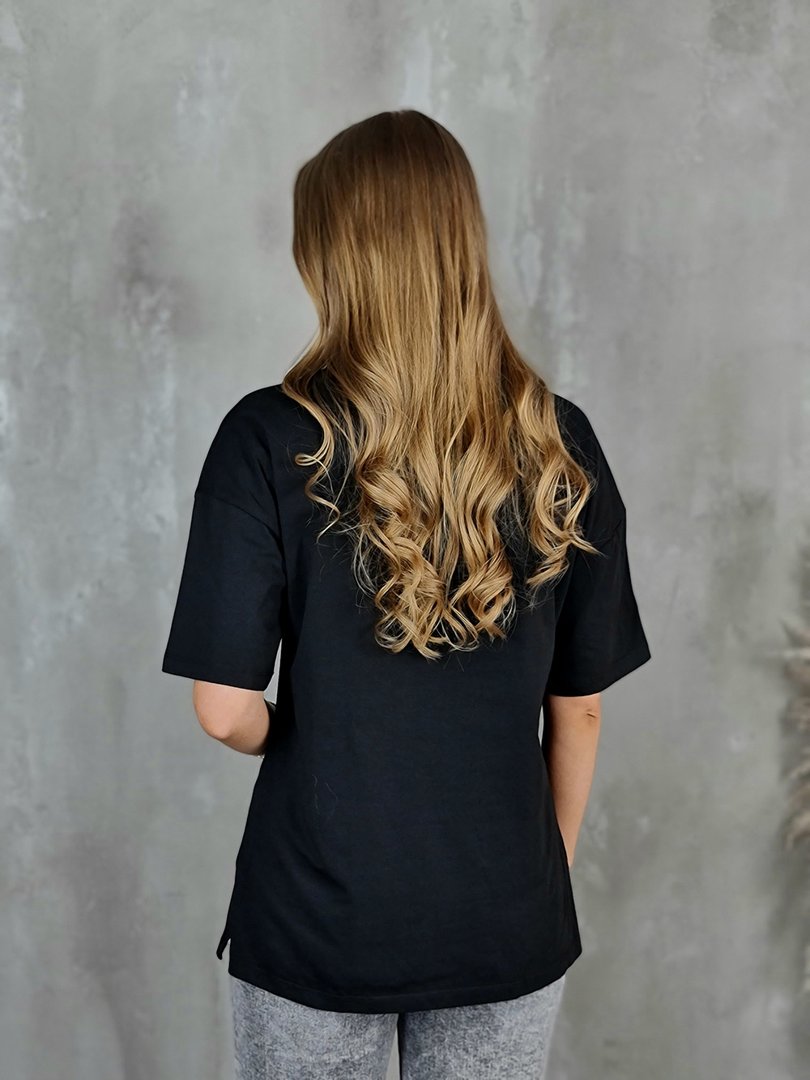 Футболка li.fe style с серебрянными линиями черная , фотография №3