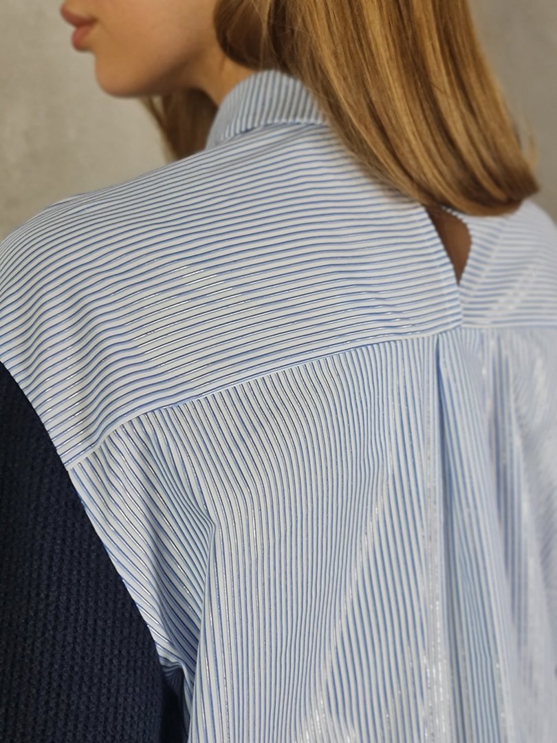 Рубашка Rinascimento из двух видом ткани голубая\синяя, фотография №3