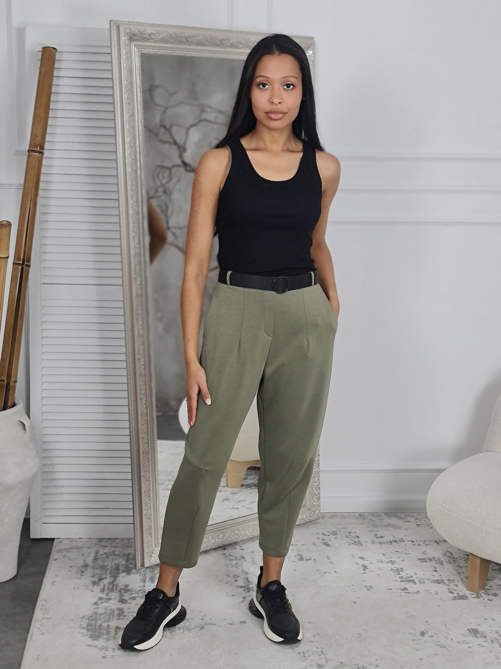Брюки Imperial  с черным ремнем оливковые, фотография №2