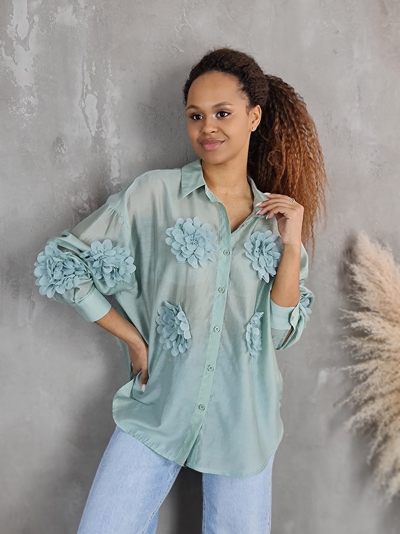 Рубашка J-Clair с пришитыми цветами мята, фотография №2