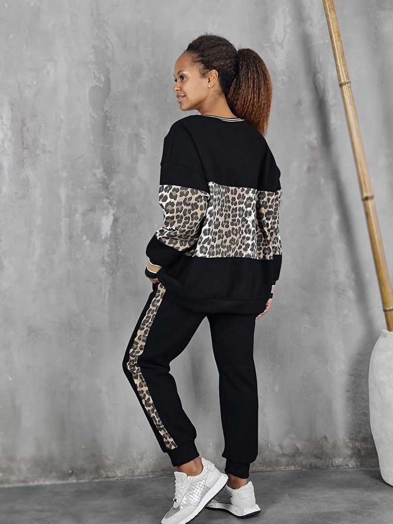 Костюм удлиненное худи на флисе с леопардом черный, фотография №3