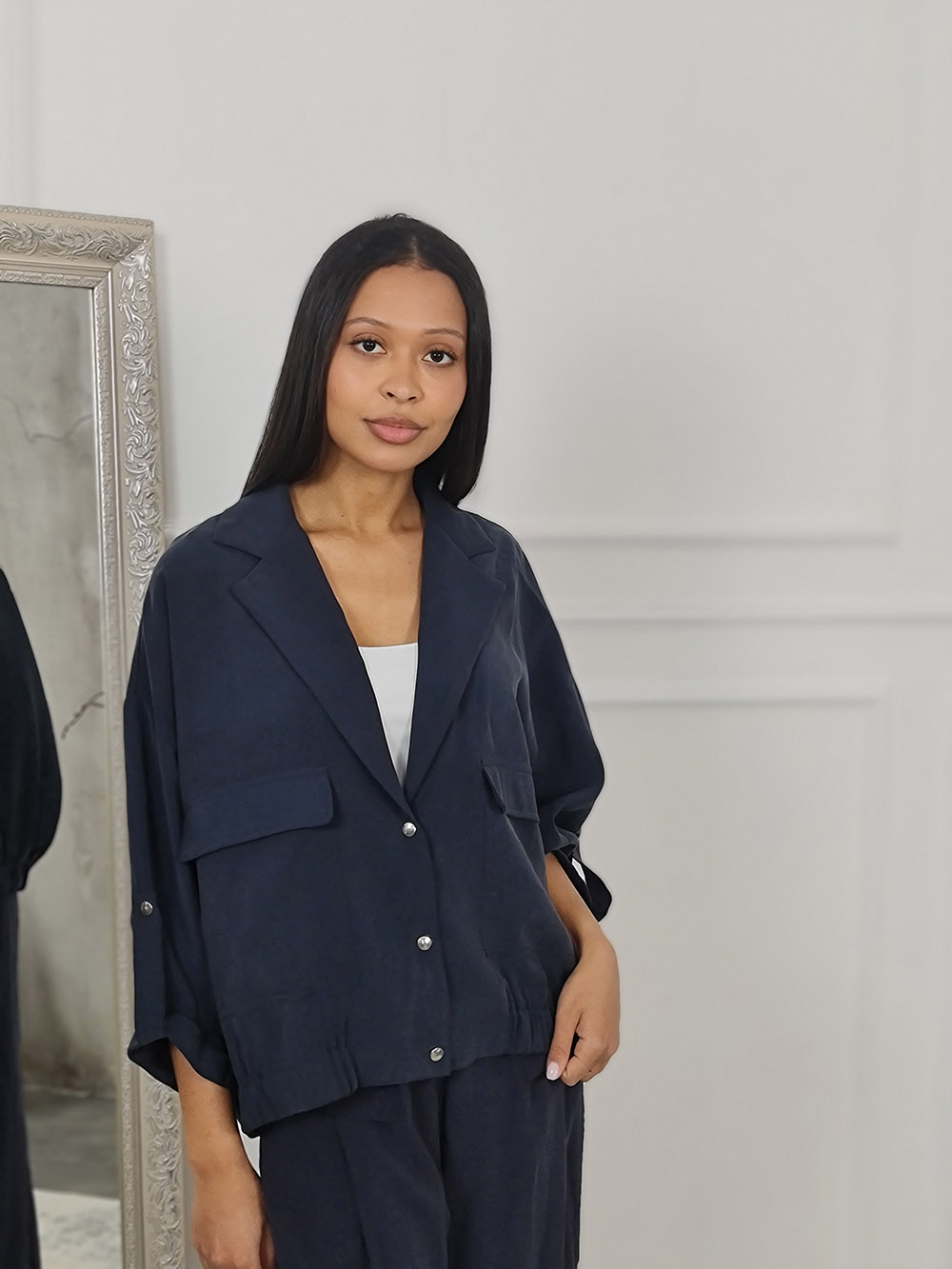 Бомбер PAQUITO на резинке снизу на заклепках синий, фотография №1