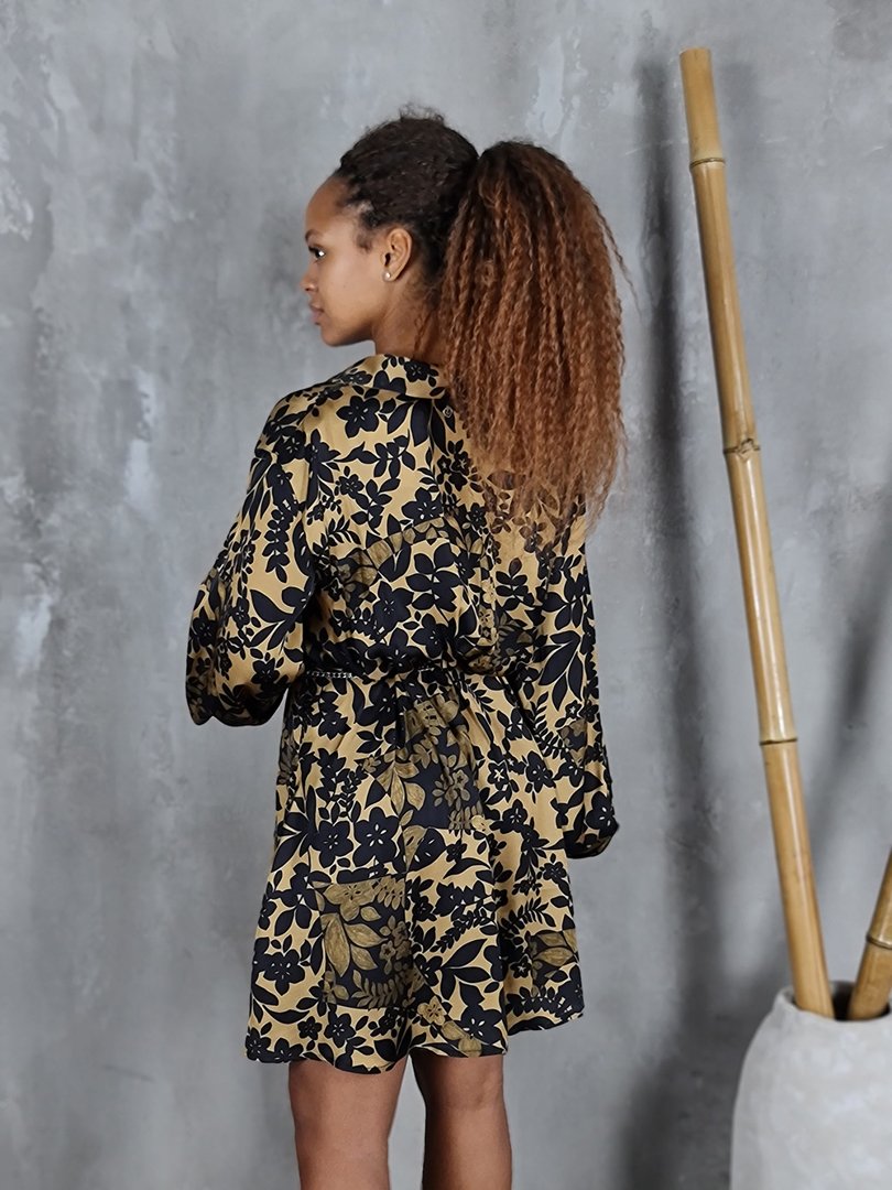 Платье PLEASE короткое с цветочным принтом бежевое, фотография №3