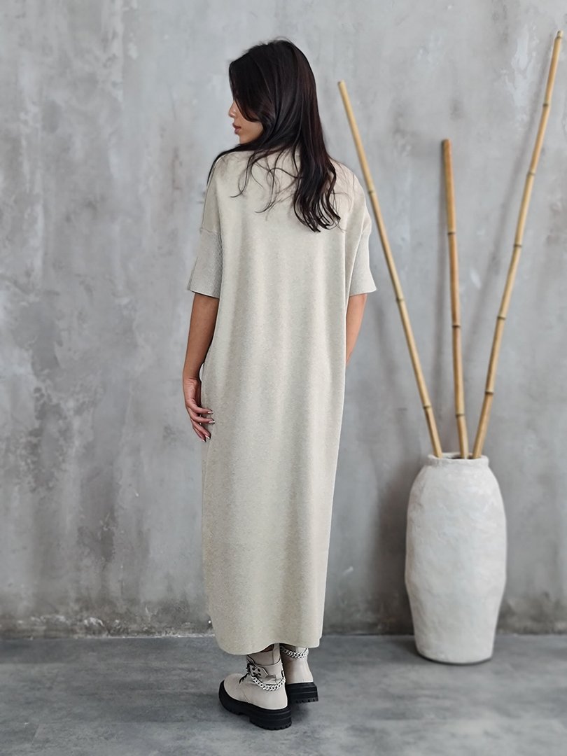 Платье Lara с короткими рукавами бежевое, фотография №3