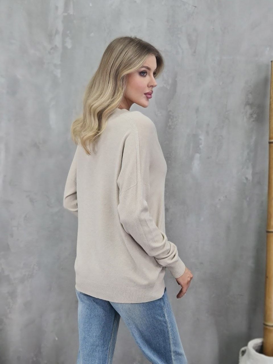 Джемпер Imperial длинный рукав v вырез кремовый, фотография №3
