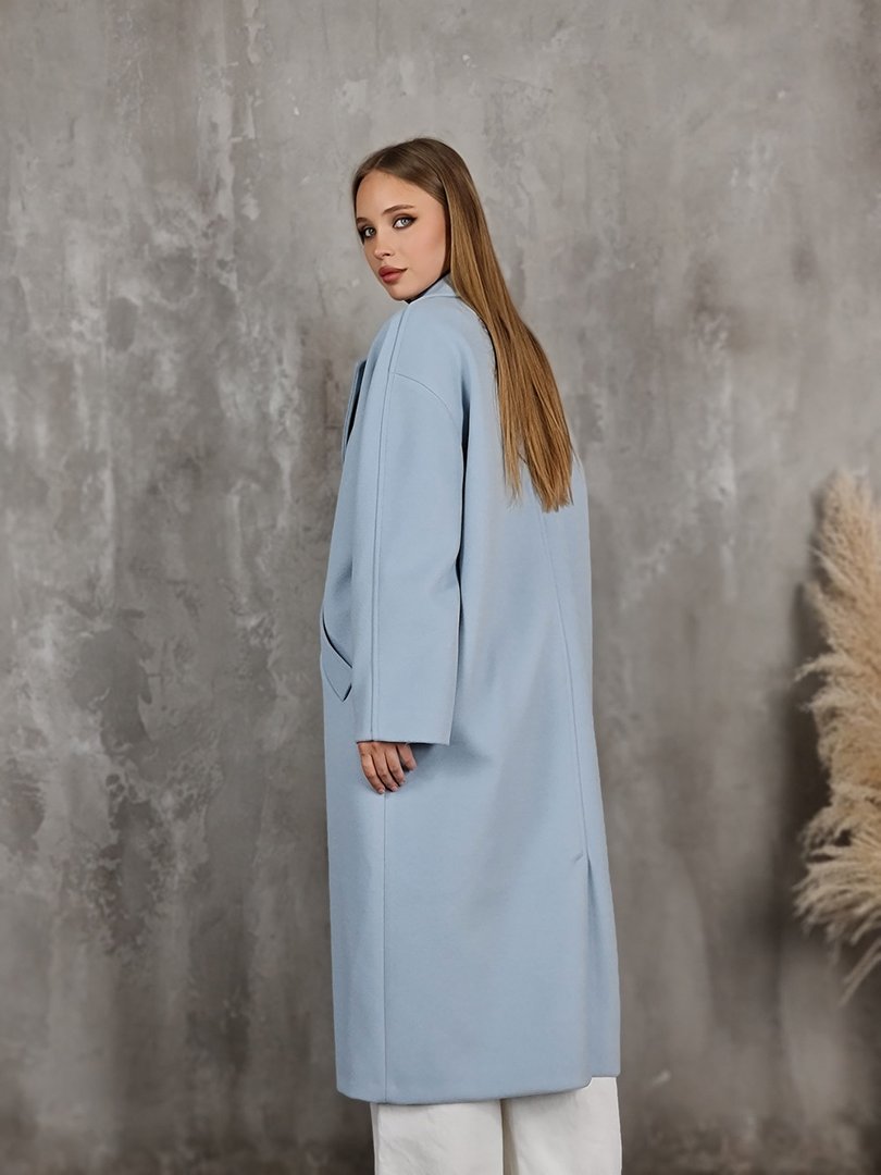 Пальто Imperial с поясом голубое, фотография №6