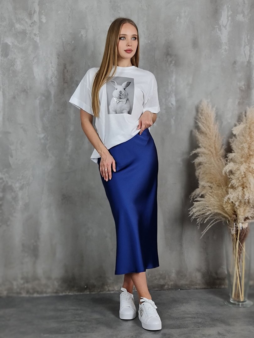 Юбка Imperial атласная классическая тёмно-синяя, фотография №2