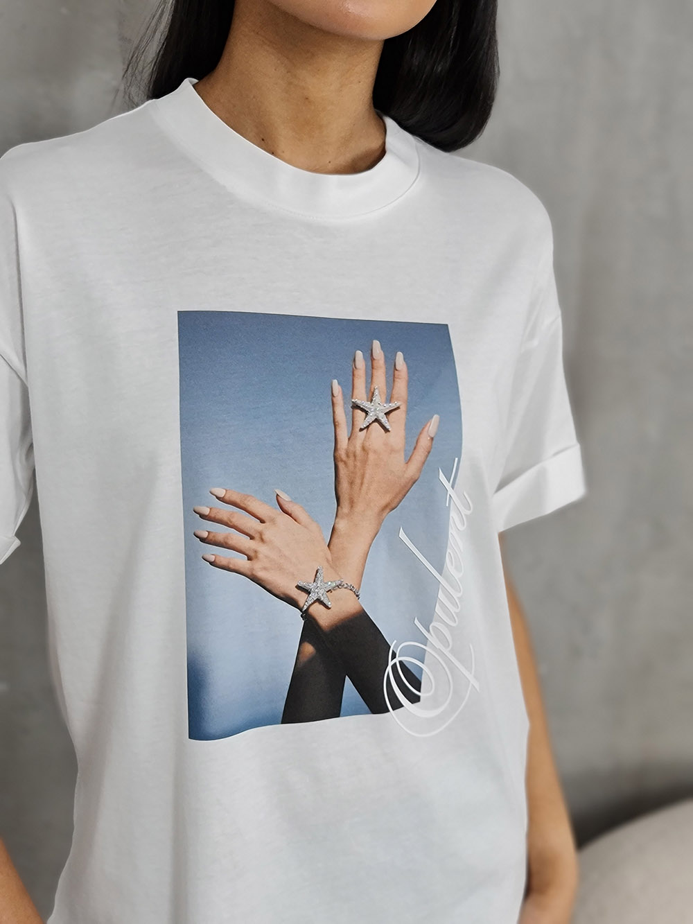 Футболка Imperial с принтом "руки" белая , фотография №2