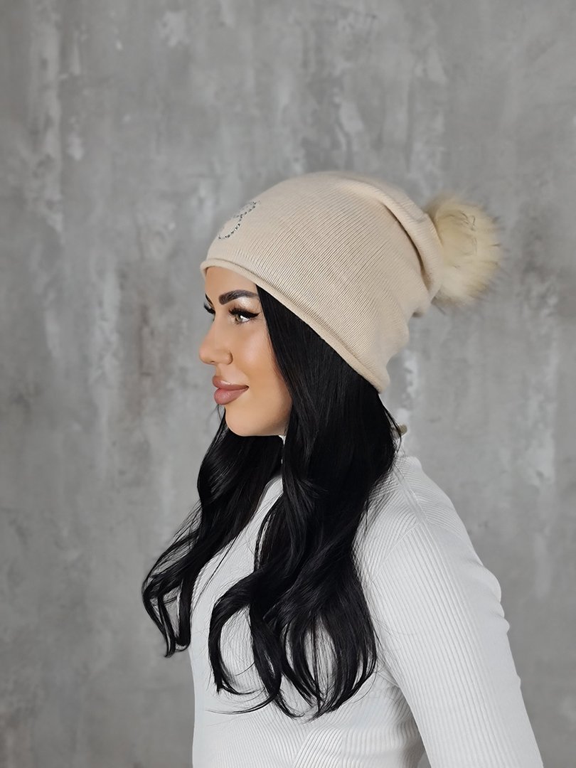 Шапка Blanca с помпоном кремовая, фотография №2
