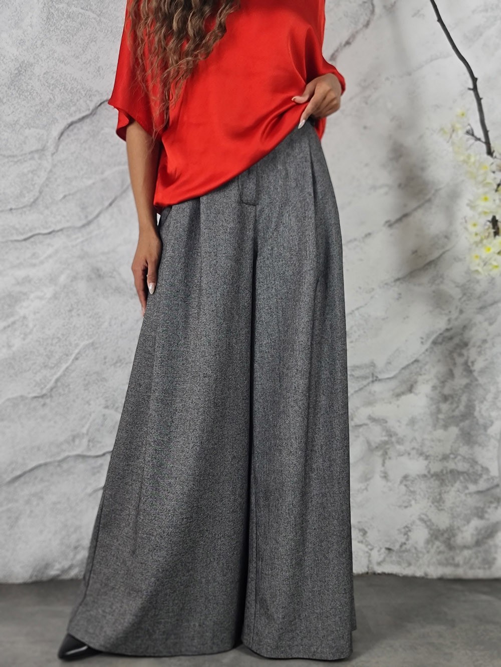 Брюки Imperial палаццо со шлевками для ремня серые, фотография №1