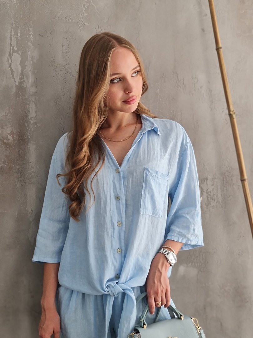 Костюм PURE LINEN рубашка с брюками голубой, фотография №3