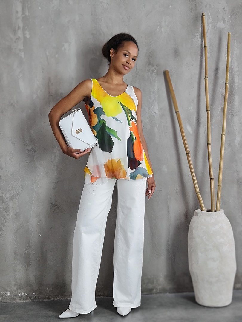 Топ Silk New с цветочным принтом белый, фотография №2