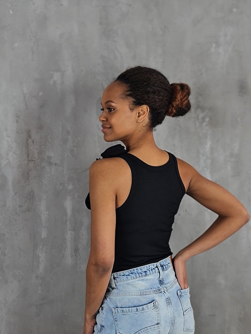 Топ Imperial с цветочками спереди слева черный, фотография №2