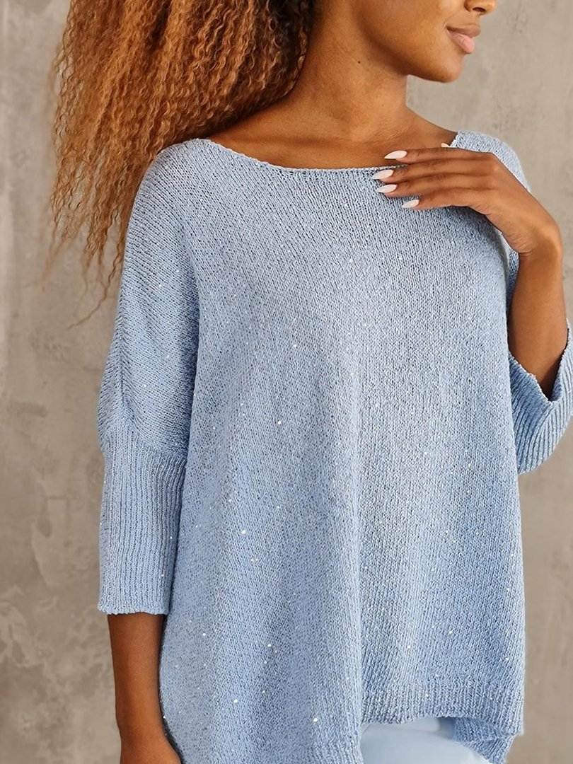 Джемпер Kontatto с рукавом 3/4 с пайетками голубой, фотография №4