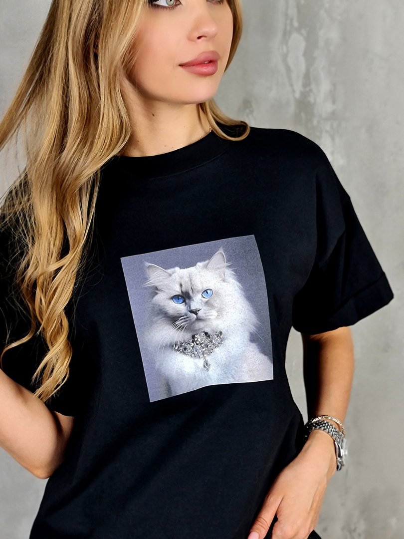 Футболка Imperial с принтом кота черная, фотография №2