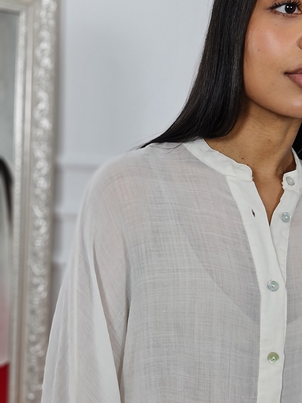 Рубашка MIHOs полупрозрачная без ворота кремовая, фотография №3