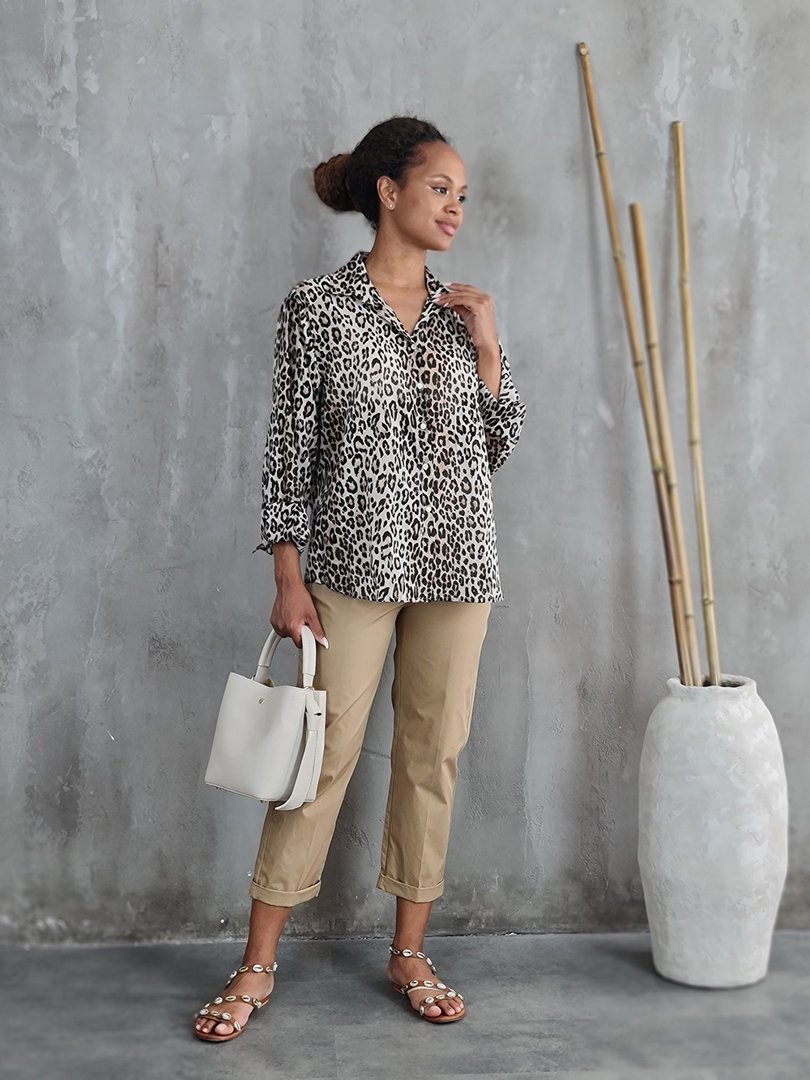 Брюки Imperial классик на резинке сзади, с подворотами бежевые, фотография №3