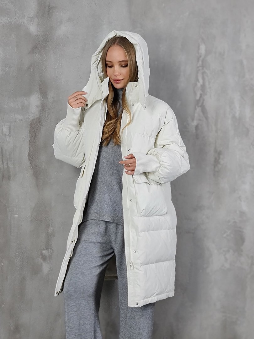 Пальто Imperial удлинённое с капюшоном молочное, фотография №3