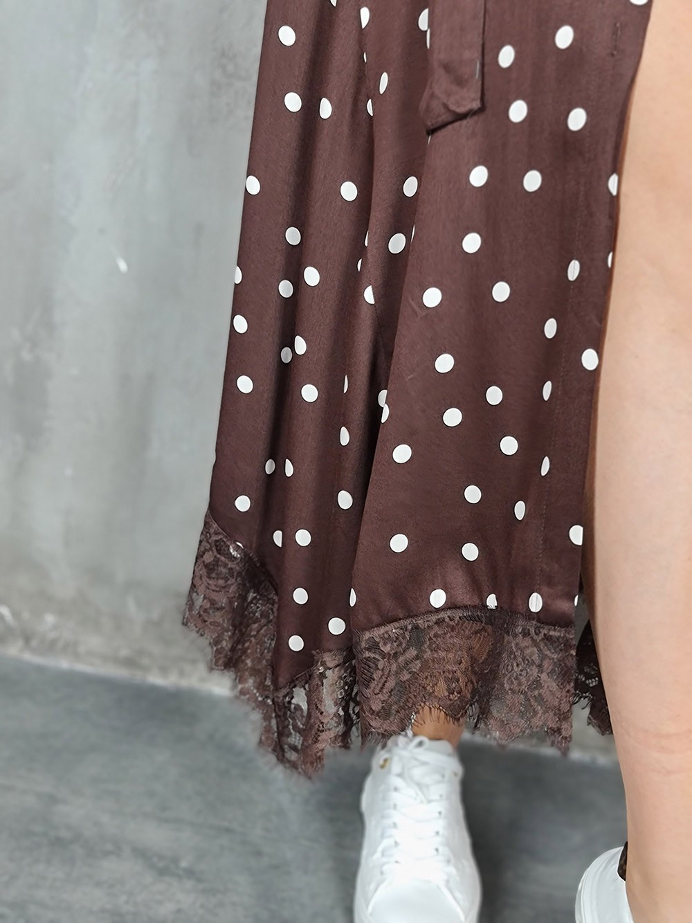 Платье Imperial рукав 3/4 в горох с поясом шоколад , фотография №4