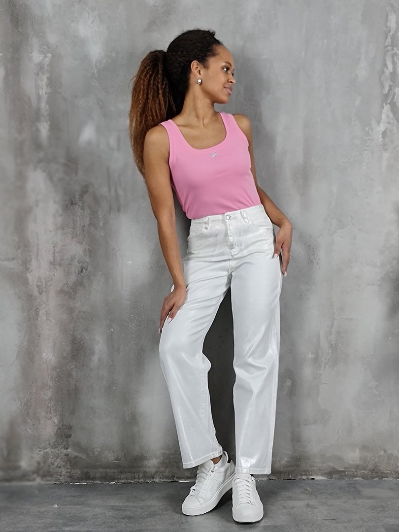 Джинсы Palazzo Pants палаццо с эффектом ламинирования белые, фотография №4