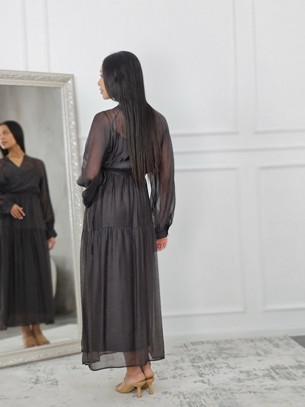 Платье CLOTHÉ на запах полупрозрачное шоколад, фотография №2