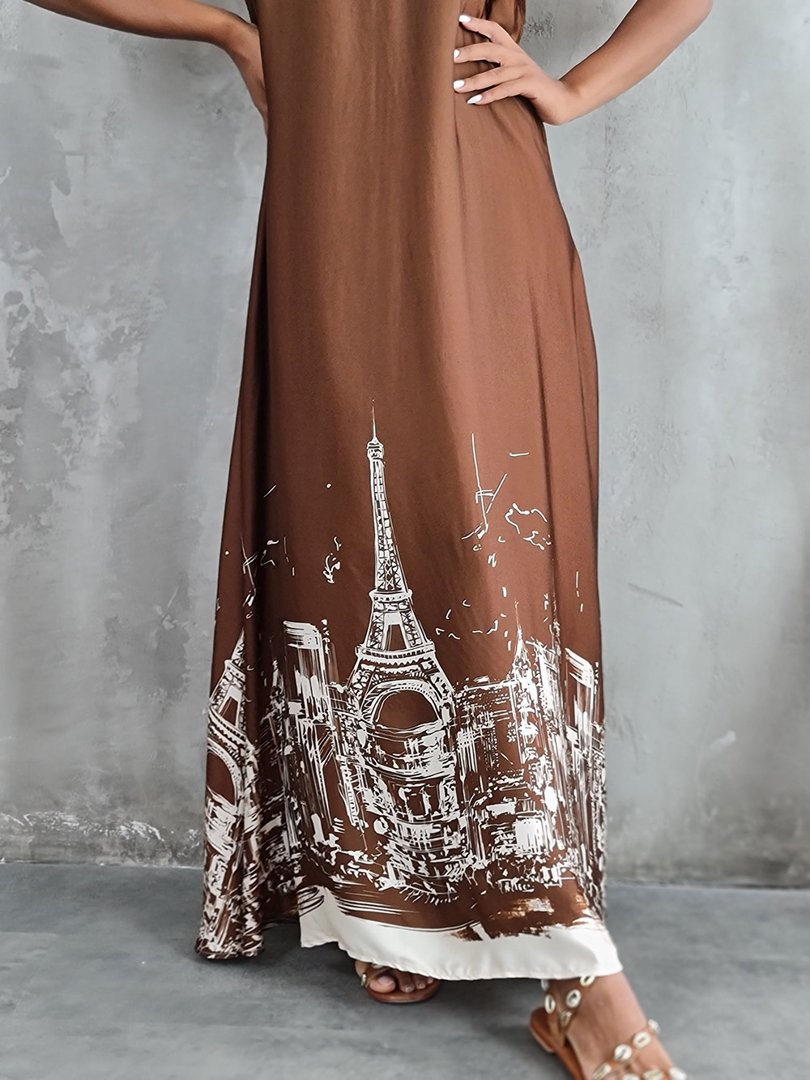 Платье MIHO'S с принтом Парижа на подоле шоколад, фотография №4
