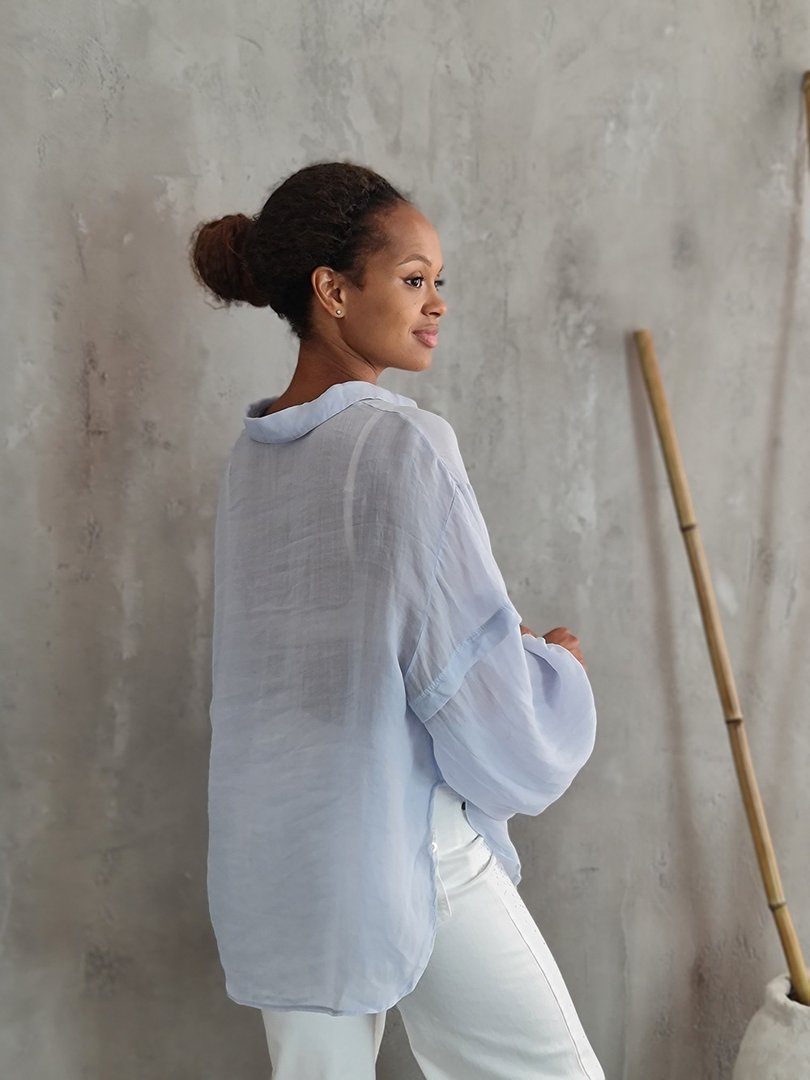 Рубашка MIHO'S с вставками на рукавах голубая, фотография №3