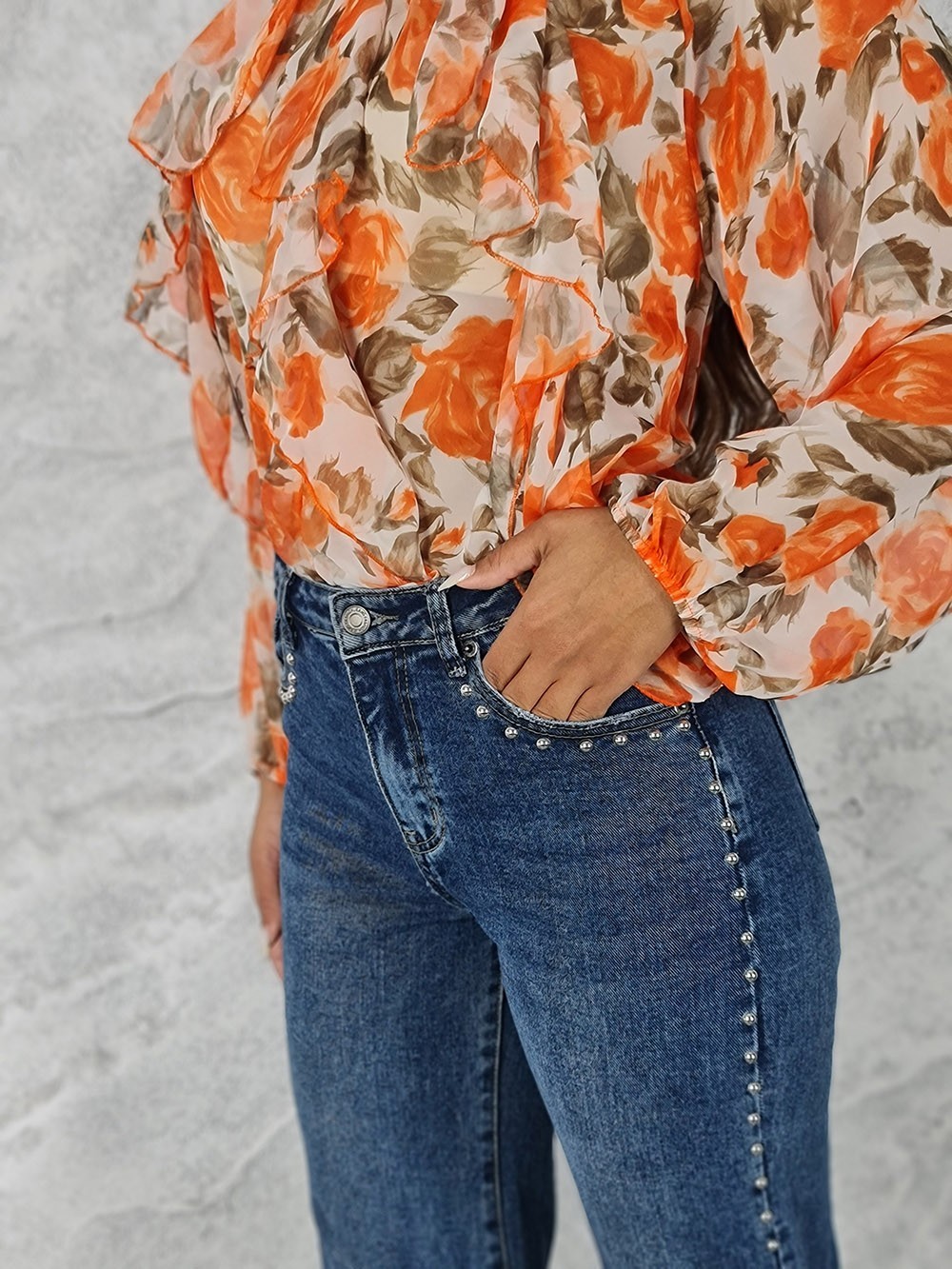 Джинсы Shaken с декором по бокам синие, фотография №2