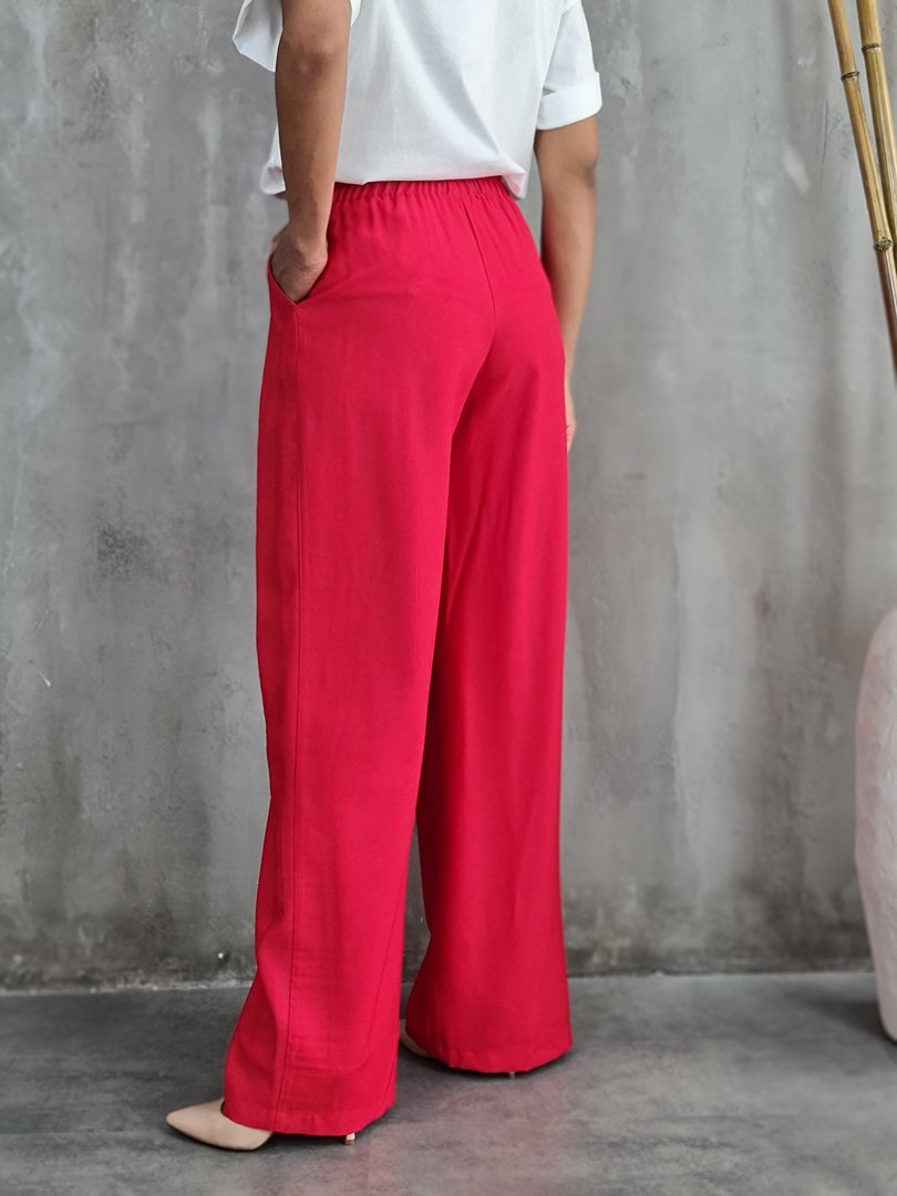 Брюки Imperial широкие на резинке с карманами красные, фотография №3