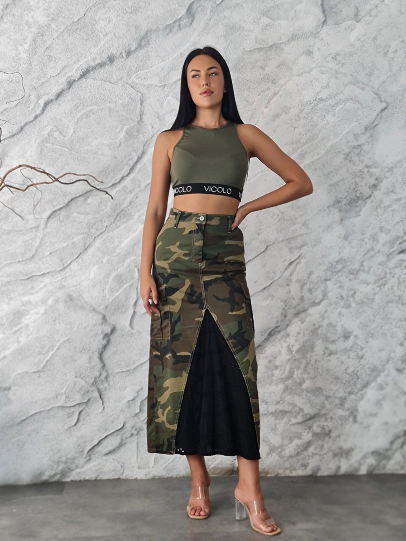 Юбка Please с накладными карманами и принтом "Милитари" хаки, фотография №1