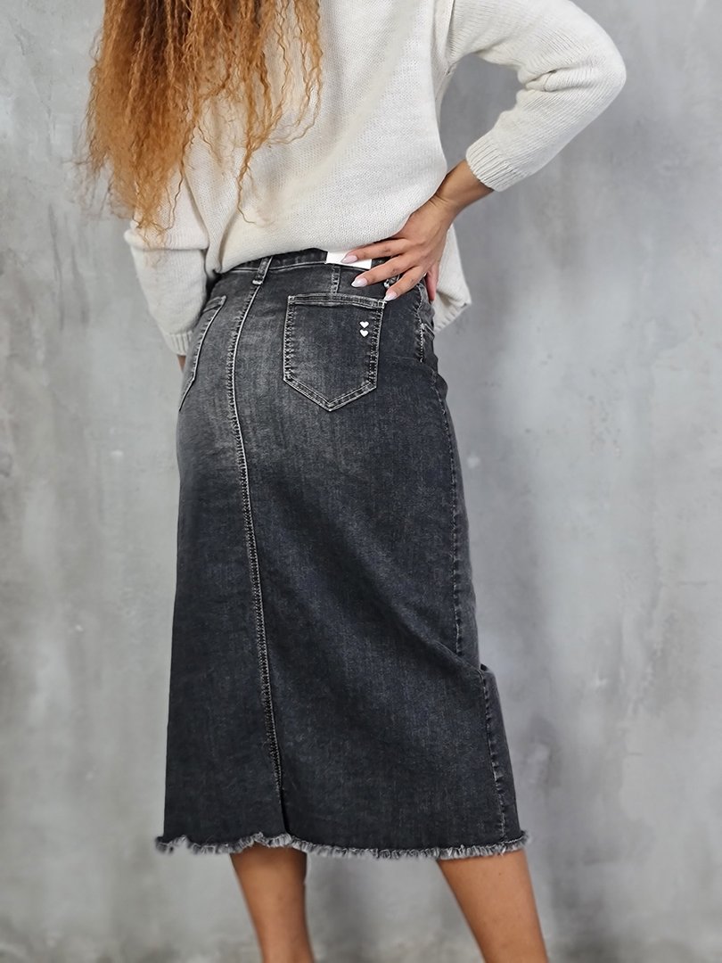 Юбка Please джинсовая с бахрамой снизу тёмно-серая , фотография №3