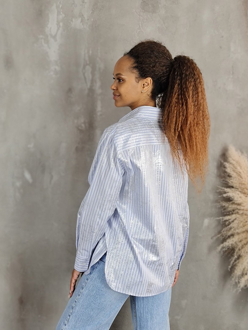 Рубашка Vicolo с ламинированием в полоску голубая, фотография №5