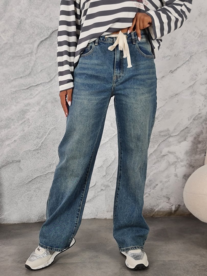 Джинсы 3D Denim прямые на завязках синие, фотография №2