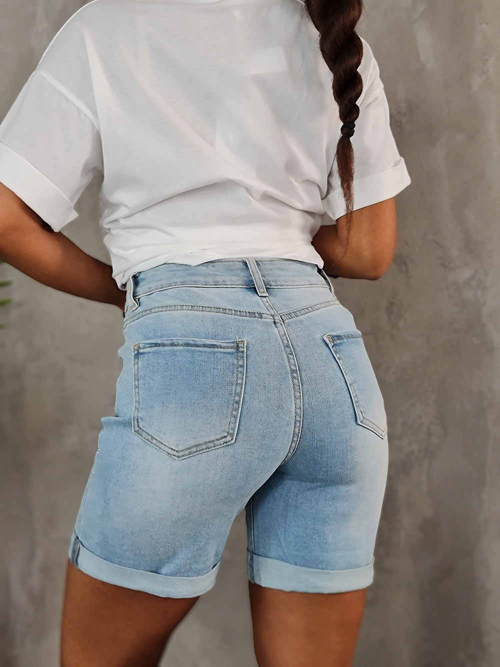 Шорты 3D Denim со стразами голубые , фотография №2