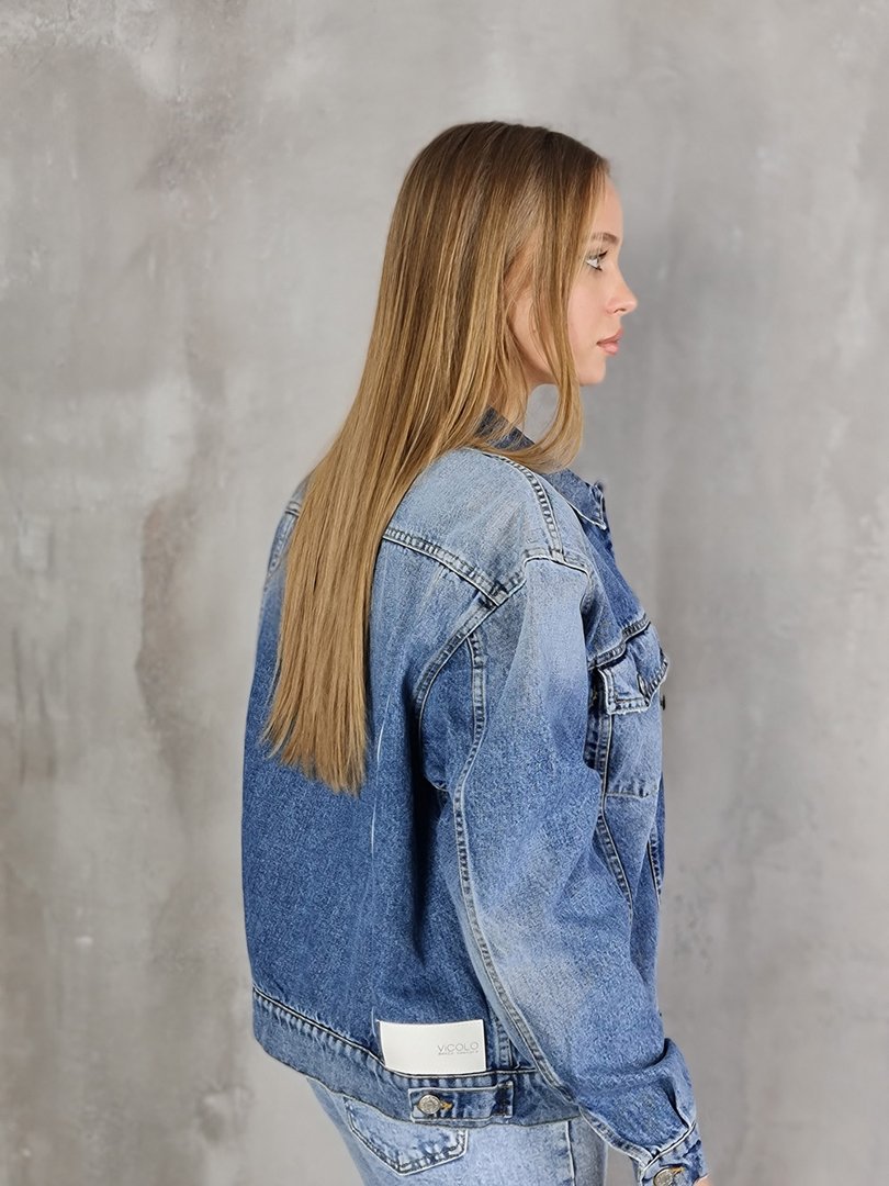 Джинсовка Vicolo с потертостями на плечах синяя, фотография №3