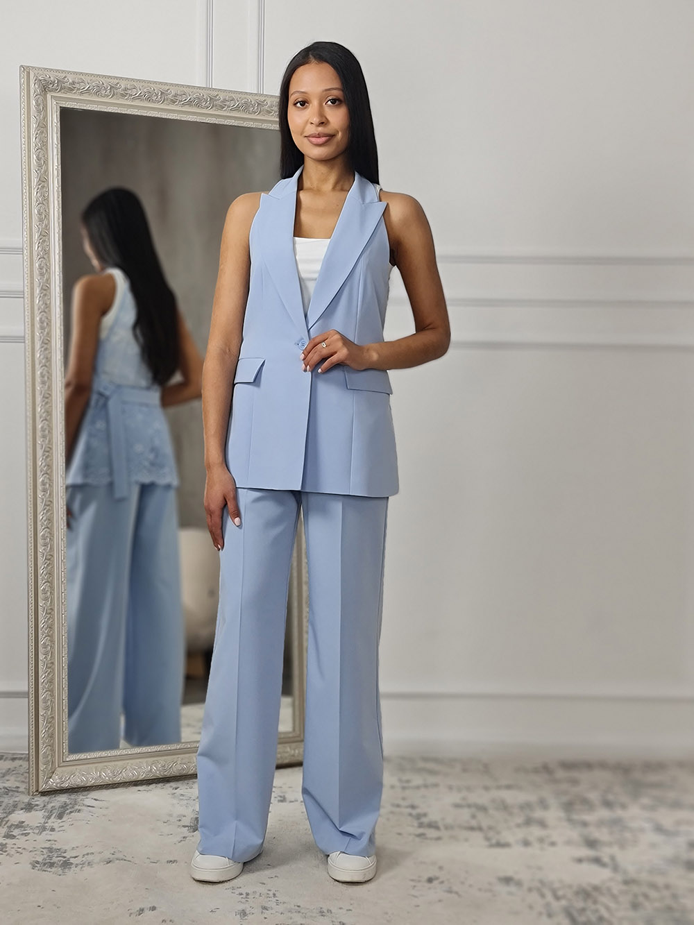 Брюки Imperial со стрелками на застежке голубые, фотография №1