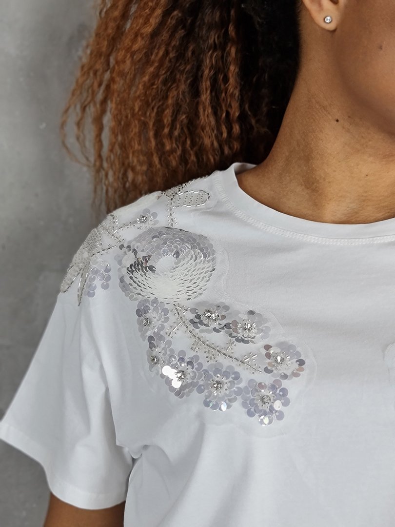 Футболка Joleen с пайетками белая, фотография №2