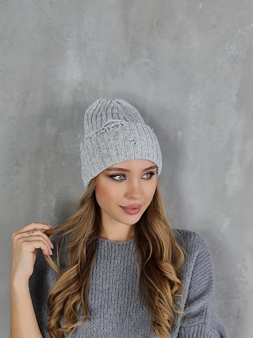 Шапка Vicolo с потёртостями серая , фотография №2