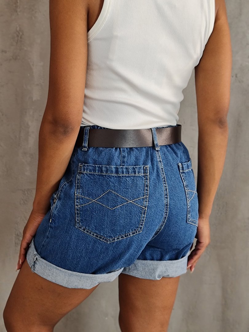 Шорты Please с коричневым ремнем синие, фотография №6