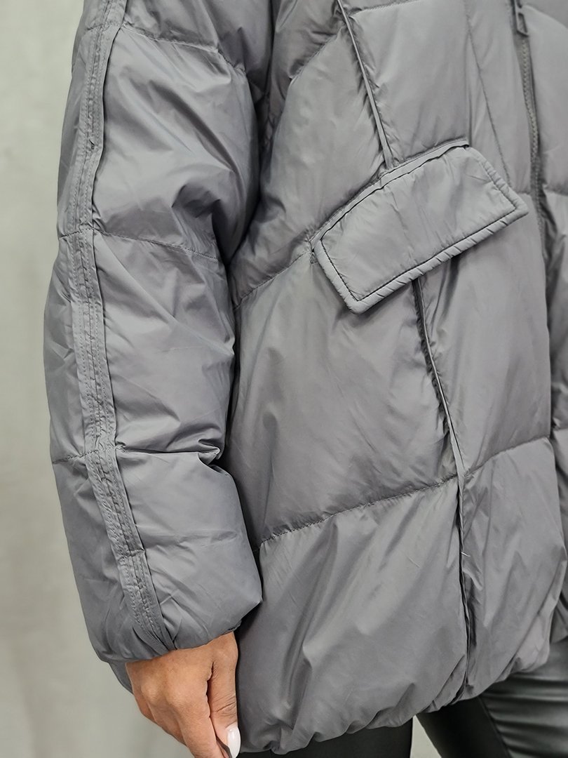 Куртка STAR натуральный пух с накладными карманами и капюшоном серая, фотография №3