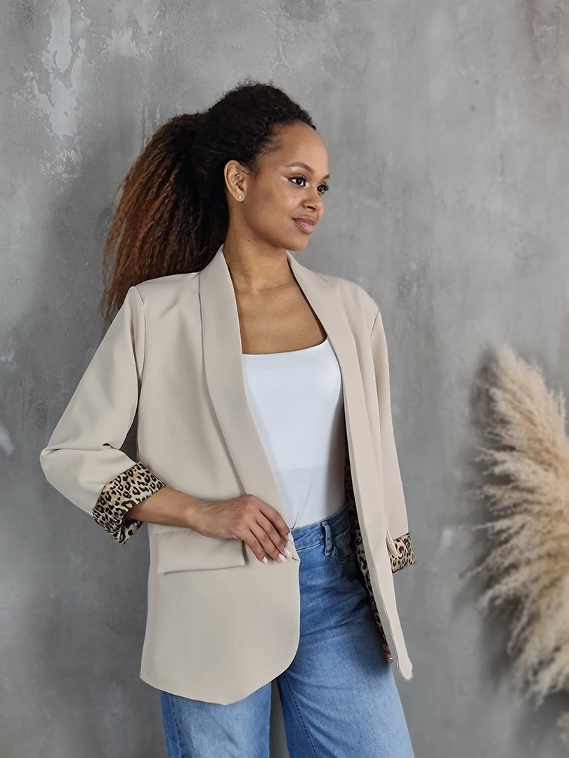 Пиджак Vanessa Scott с леопардовой подкладкой бежевый, фотография №3