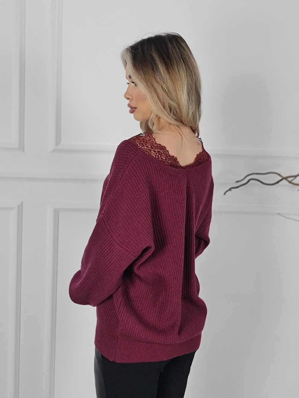 Джемпер Vicolo с кружевным воротником винный, фотография №4