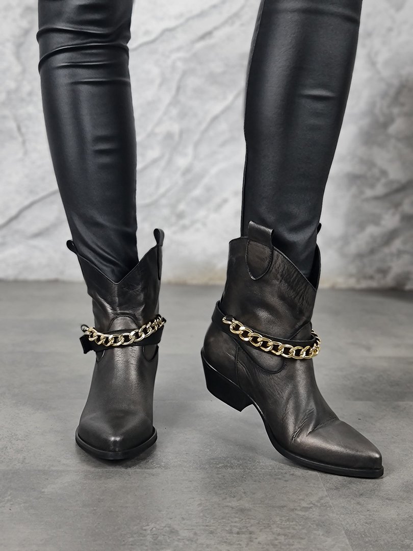 Ботильоны Lea-Gu натуральная кожа с золотой цепочкой шоколад, фотография №4