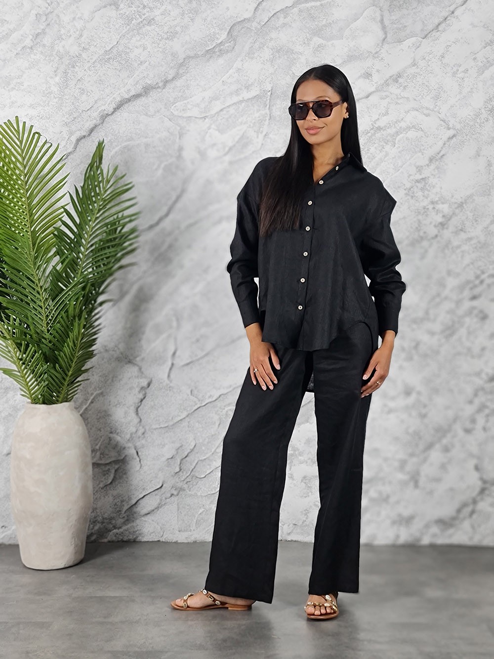 Костюм CLOTHÉ рубашка брюки лен черный, фотография №1