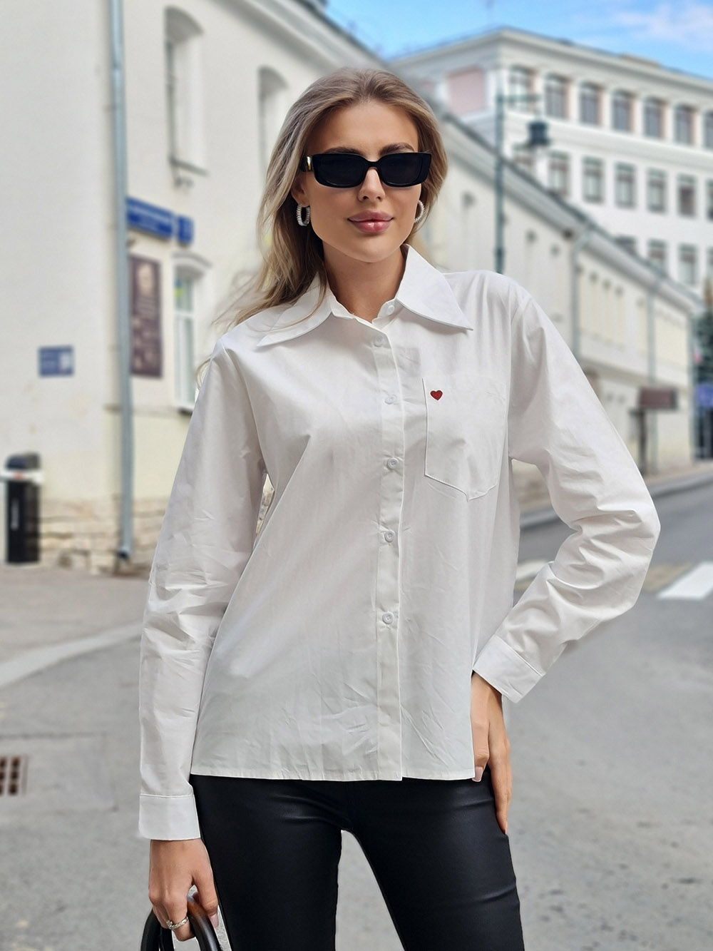 Рубашка J-Clair с сердечком на кармашке белая, фотография №1