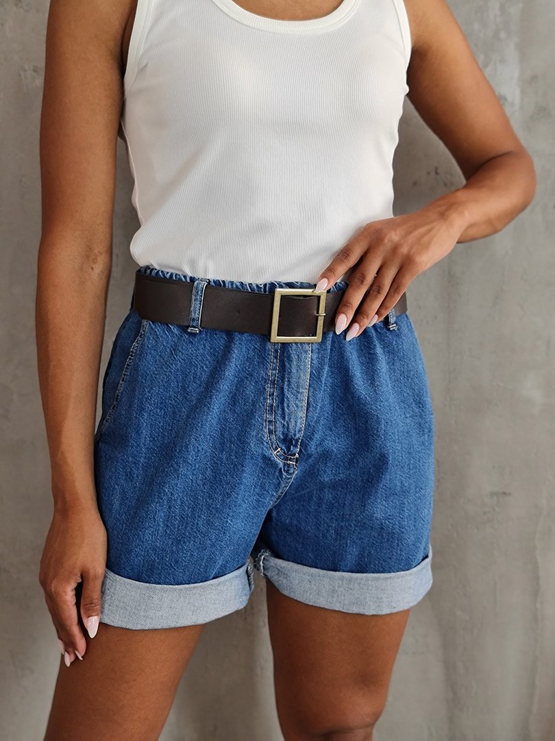 Шорты Please с коричневым ремнем синие, фотография №5