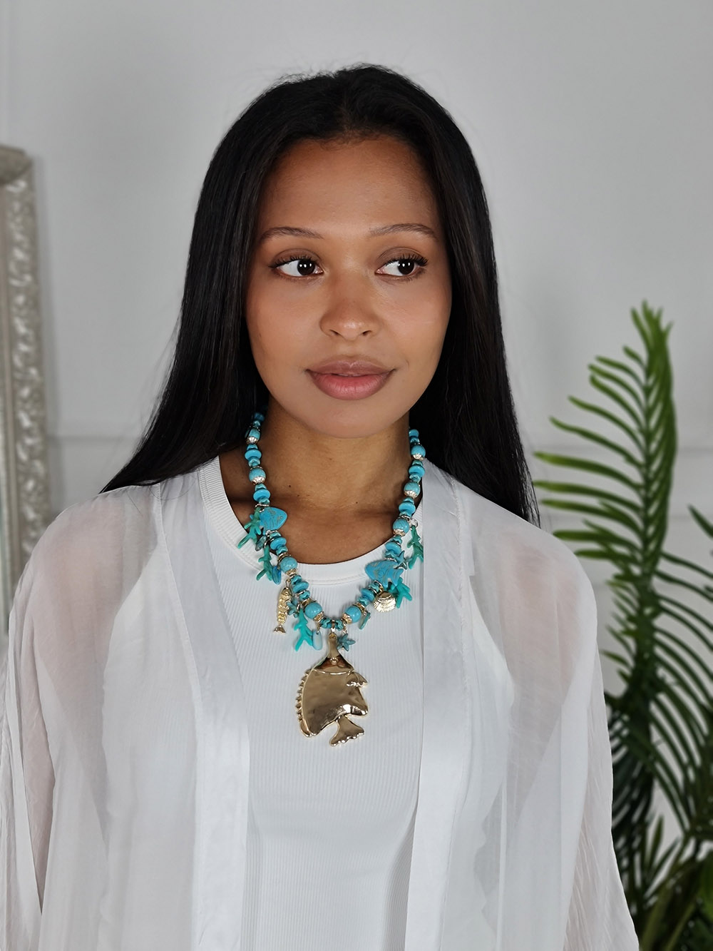 Ожерелье Fashion Jewelry с рыбками бирюзовое , фотография №2