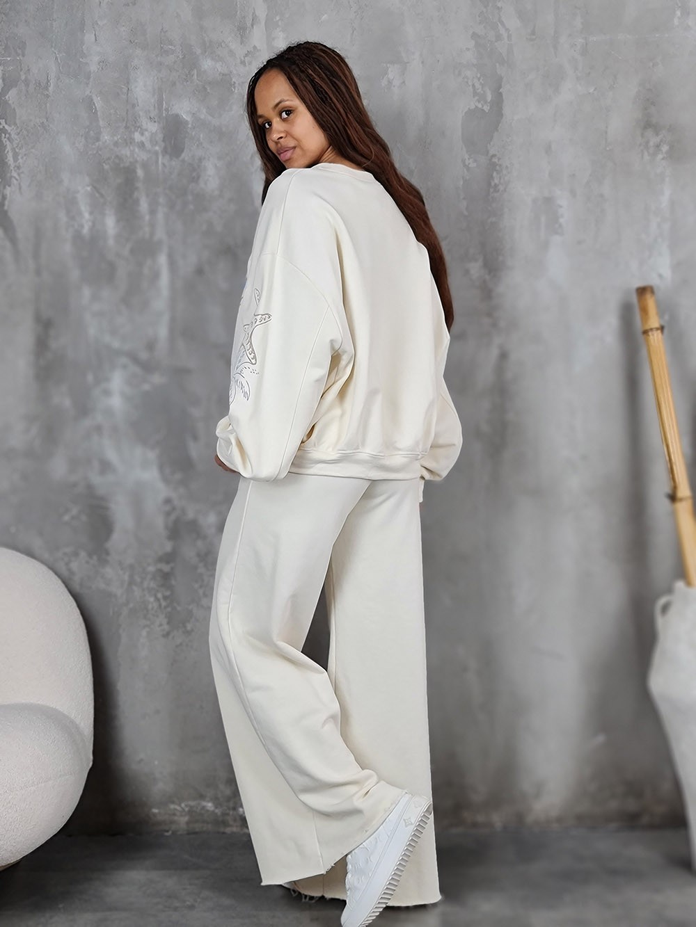 Костюм MIHO'S джепер + брюки солнце с пальмой молочный, фотография №4