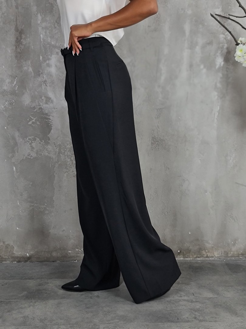 Брюки Imperial с тонким поясом прямые широкие черные, фотография №3