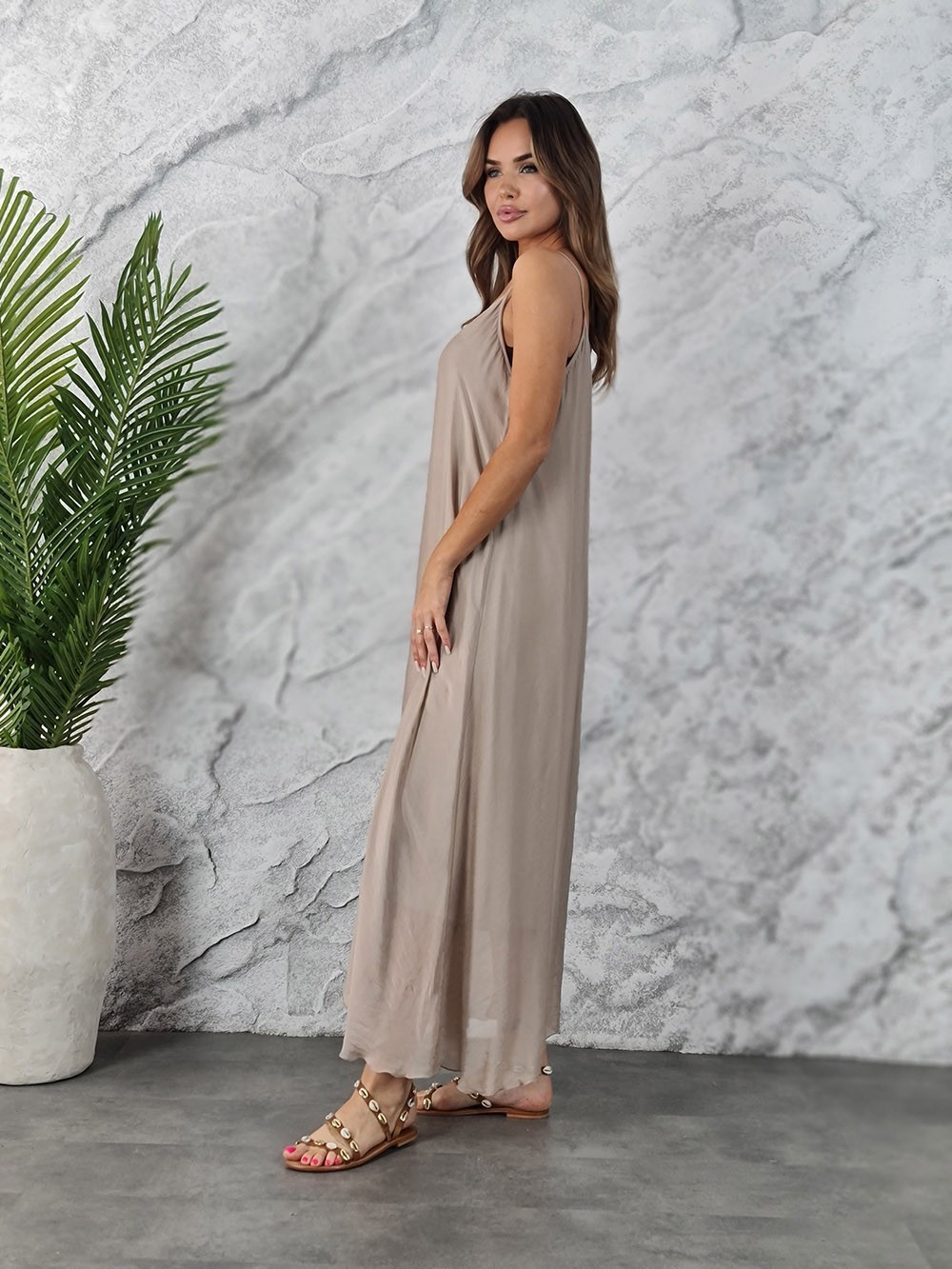 Платье Pura Seta длинное  на бретелях бежевое, фотография №4